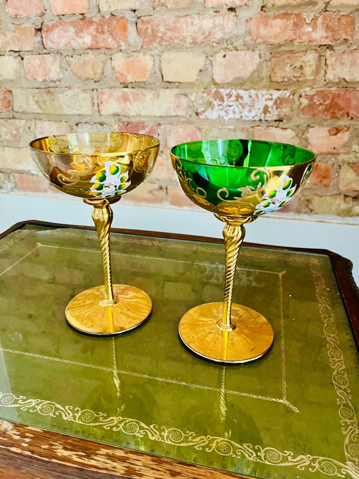 2 coupes vintage — cristal de Bohême et or 24 carats, Enlèvement