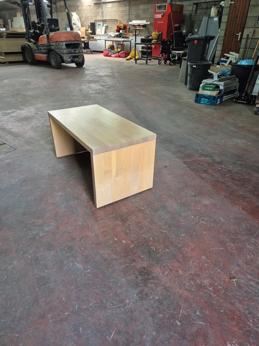 Massief eiken salontafel op wieltjes – 100  50 cm, Huis en Inrichting, Ophalen, Gebruikt, 100 tot 150 cm, Eikenhout