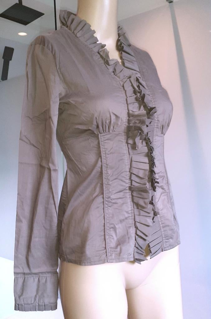 Blouse bruin met victoriaanse kraag 36 of S Flower by Cham's, Enlèvement ou Envoi, Neuf, Taille 36 (S), Brun