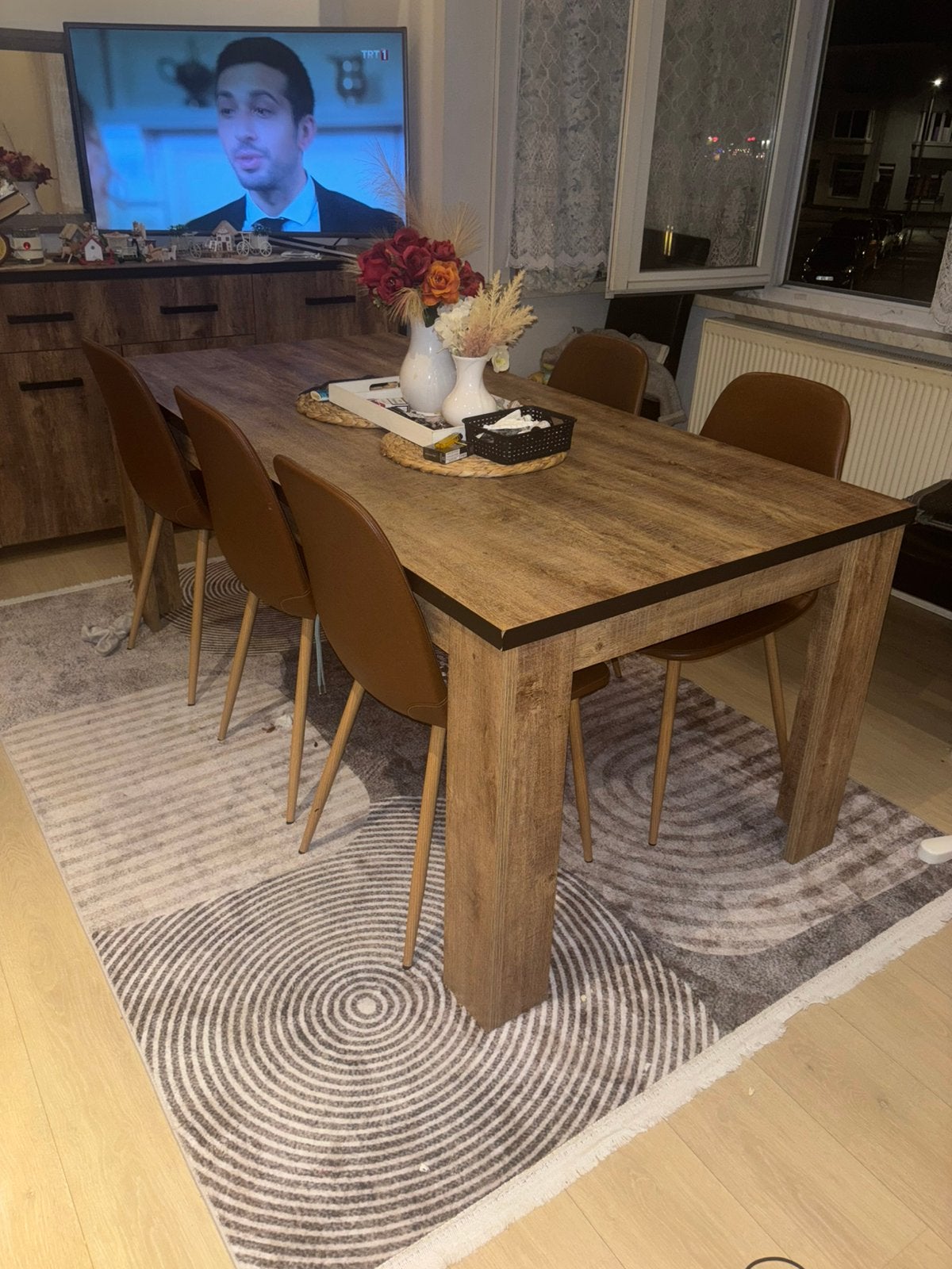 Eettafel met 6 stoelen, Maison & Meubles, Ameublement | Revêtements de sol, Enlèvement ou Envoi, Comme neuf, Brun