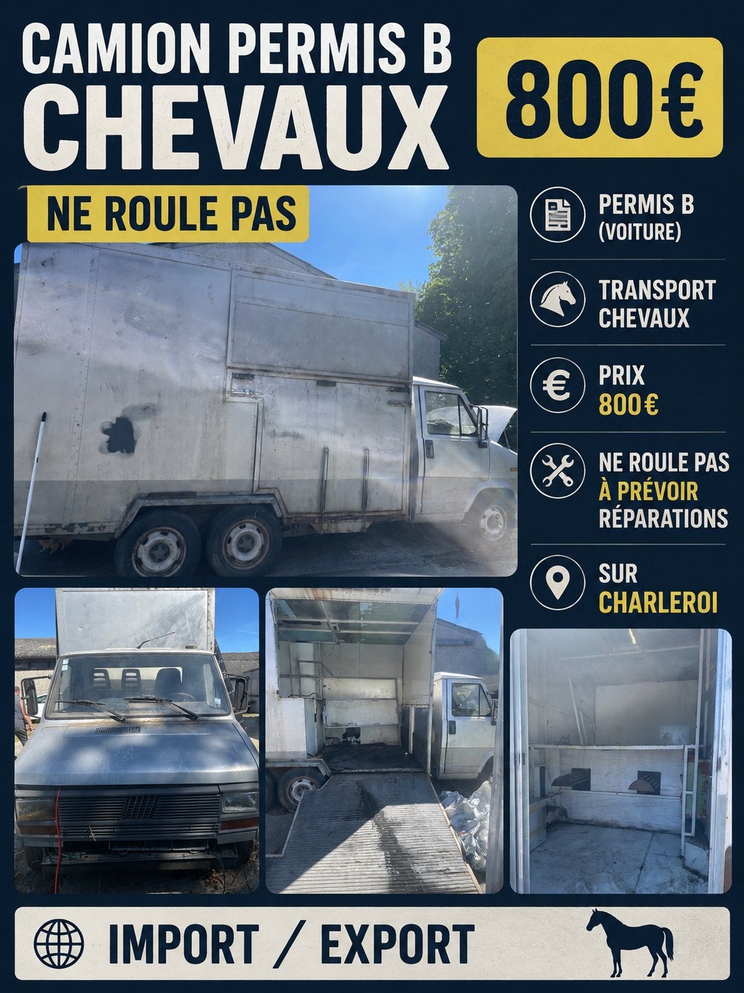 Camion chevaux permis b, Hobby & Loisirs créatifs, Enlèvement, Comme neuf, Camion