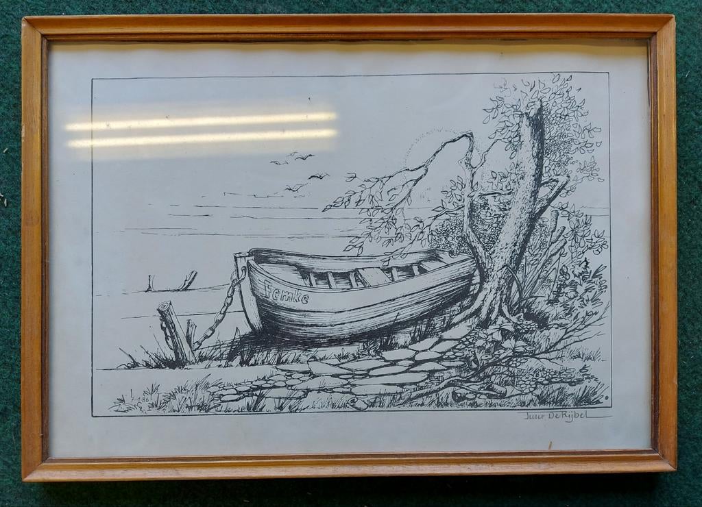 Œuvre signée Tuur De Rijbel du bateau « Femke » de 1986, Antiquités & Art, Art | Dessins & Photographie, Enlèvement ou Envoi