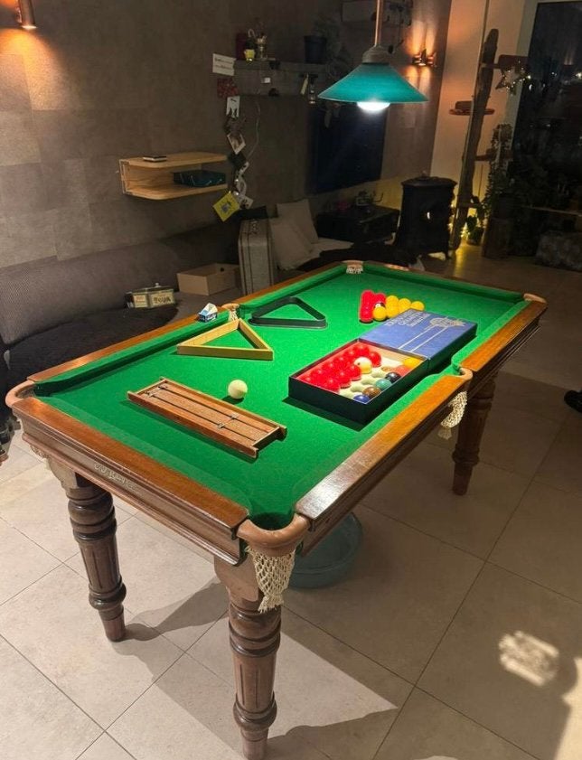 Pool tafel met leienen blad 1.64 x 88cm, Ophalen, Gebruikt