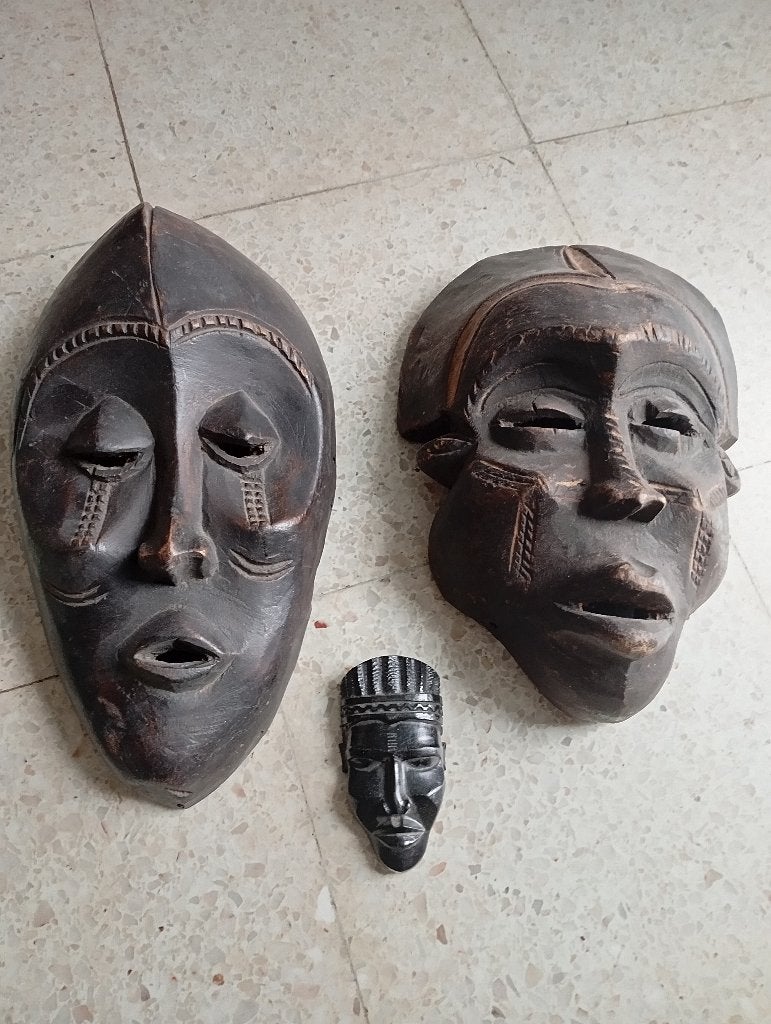 lot afrikaanse maskers, Hout, Bruin, Afrika, Masker