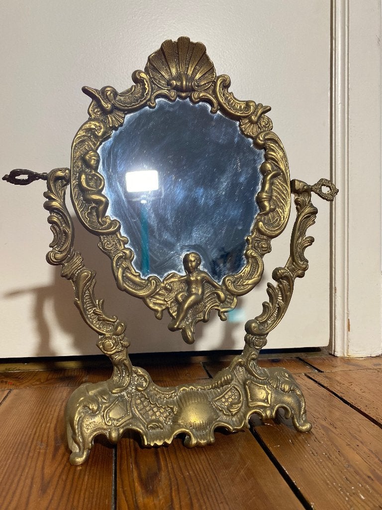 Miroir de table psyché en laiton, style Louis XVI, Antiek en Kunst, Antiek | Meubels | Stoelen en Sofa's, Ophalen