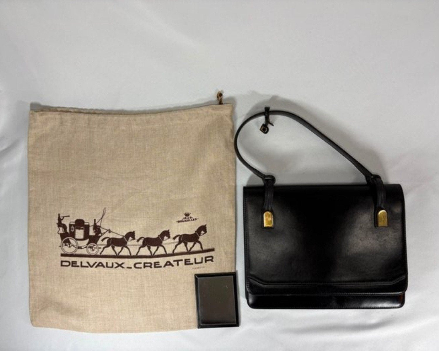 Delvaux handtas zwart 1970 met originele stofzak, Ophalen, Zwart