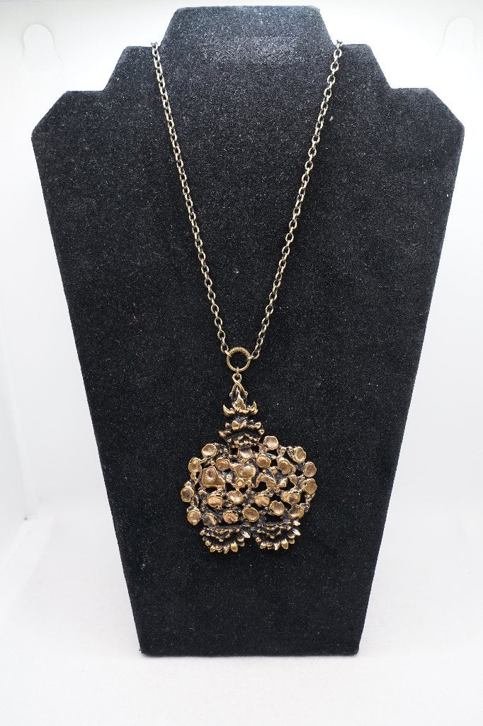 Pentti Sarpaneva brutalistische ketting brons Finland, Bijoux, Sacs & Beauté, Colliers, Enlèvement ou Envoi, Avec pendentif, Brun