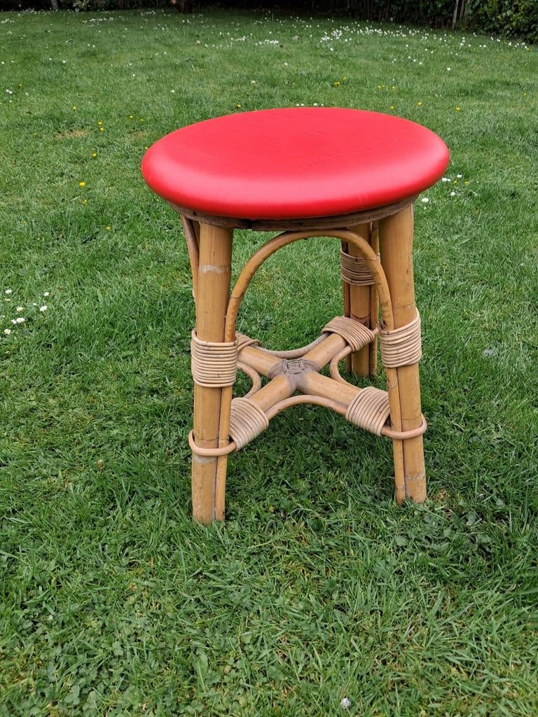Tabouret vintage en osier et bambou tressé, Ophalen