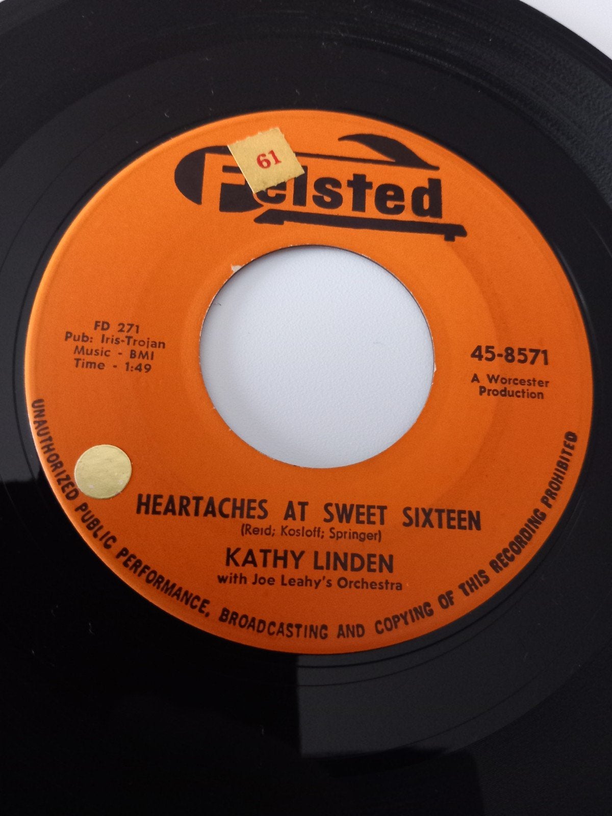 KATHY LINDEN. HEARTACHE AT SWEET SIXTEEN. USA 45T
