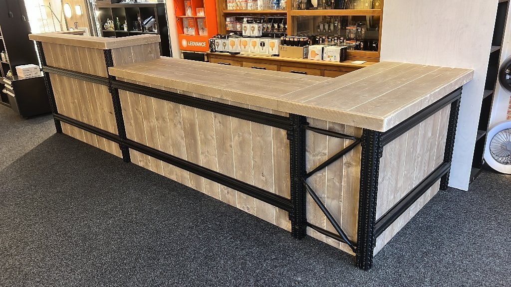 Unieke industriele toog, balie van steigerhout met staal, Ophalen, Nieuw in verpakking, Toonbank