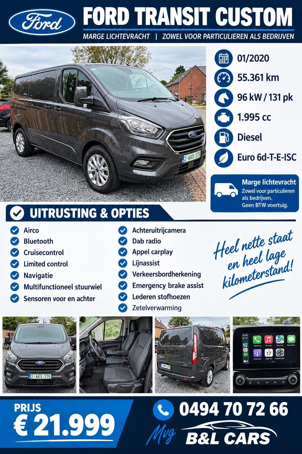 Ford transit custom Automaat 55000km!!!!, Auto's, 1995 cc, https://public.car-pass.be/vhr/54c1093b-802a-46a9-88e9-de4fe879ac67