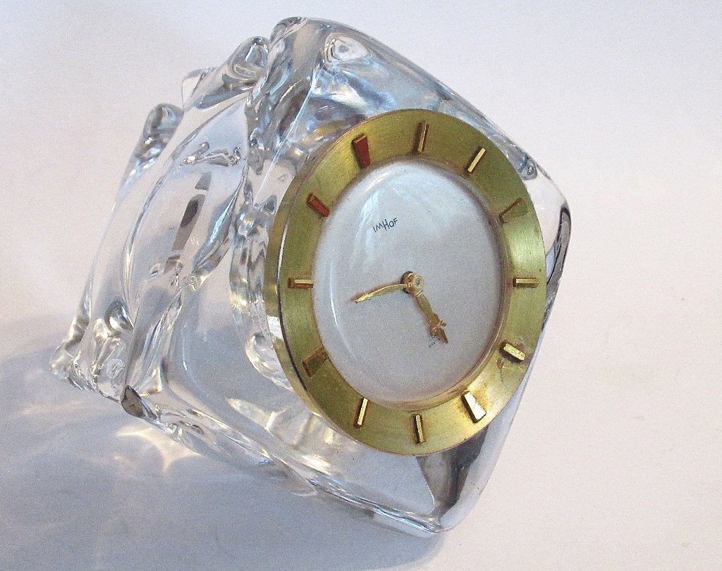 Imhof Swiss mechanisch klok in Schneider kristal uit de 50te, Antiek en Kunst, Ophalen of Verzenden