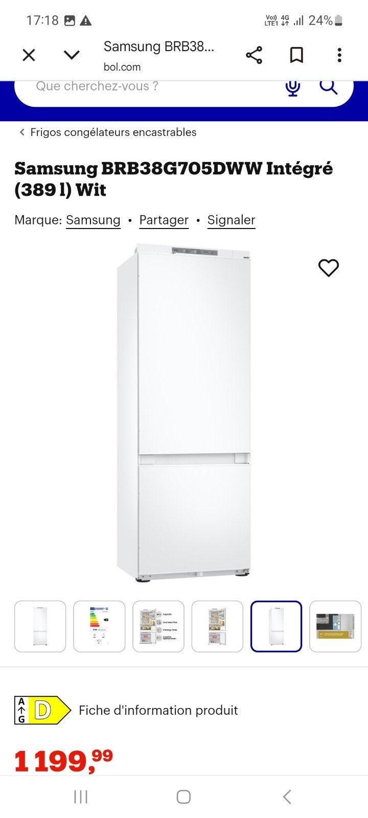Réfrigérateur-congélateur frigo encastrable SAMSUNG, Electroménager, Réfrigérateurs & Frigos, Enlèvement