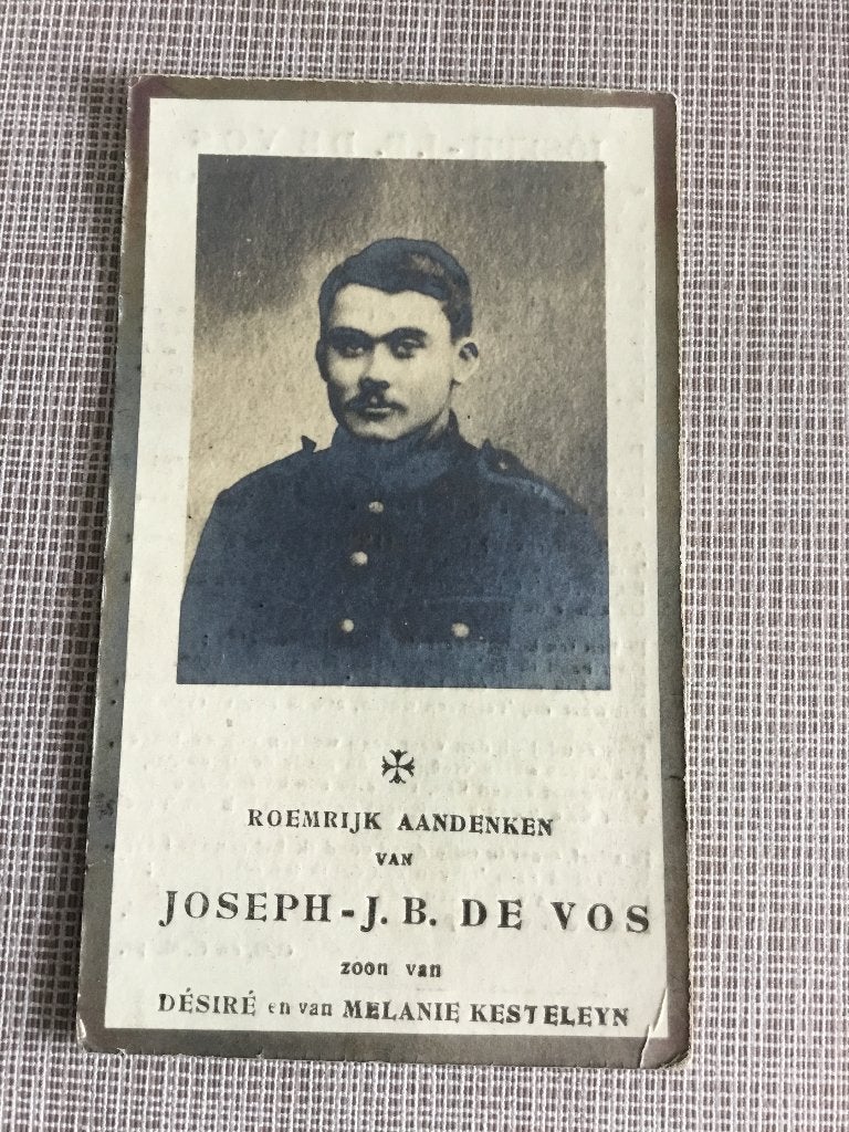 Le soldat J.De Vos St.Maria Horebeke tué à Moorslede, Collections, Enlèvement ou Envoi, Image pieuse