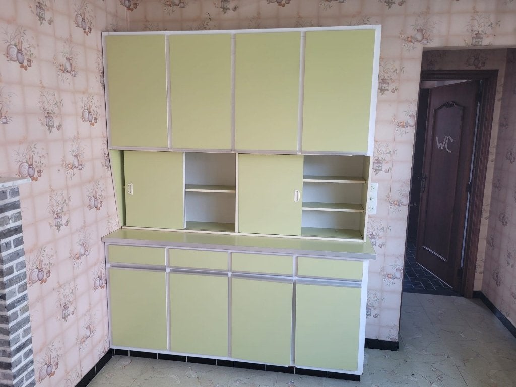 keuken, Bois, Utilisé, Cuisine d'angle, Vert
