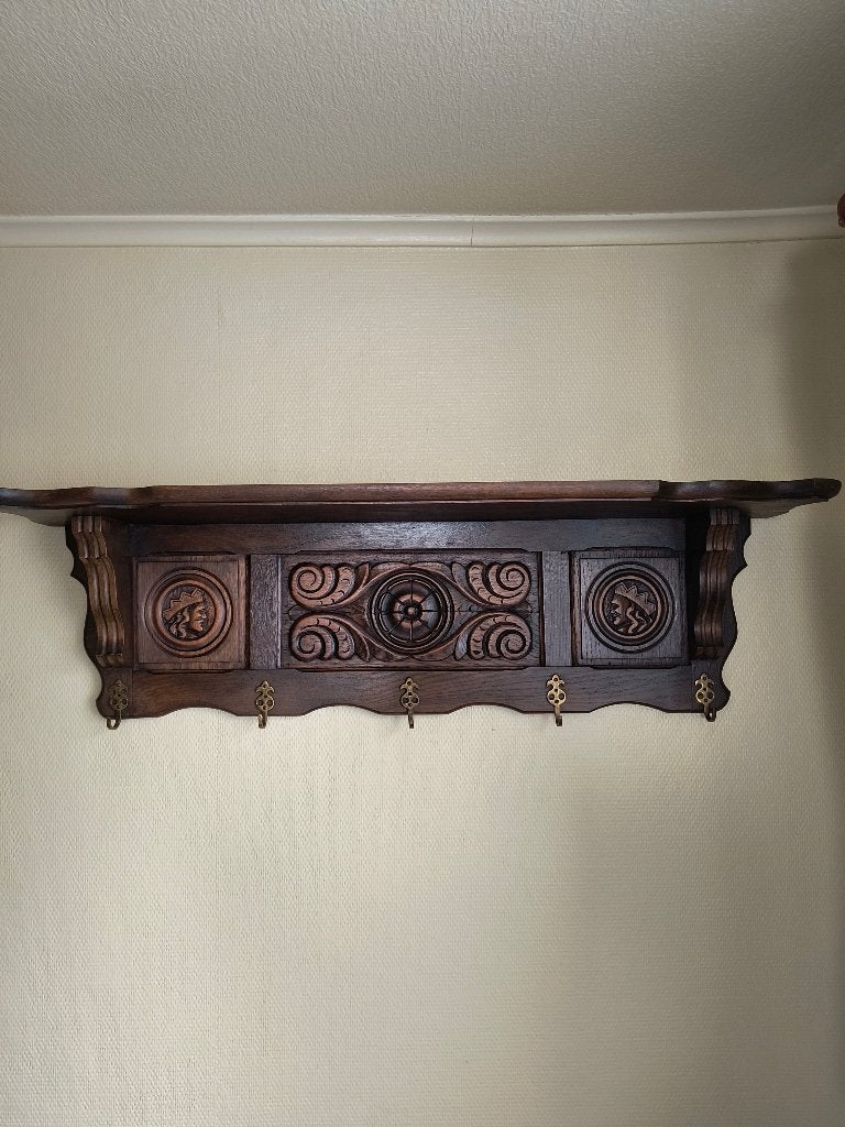 Porte-manteau mural en bois ancien avec étagère, Moins de 100 cm, Portemanteau mural, Enlèvement, Utilisé
