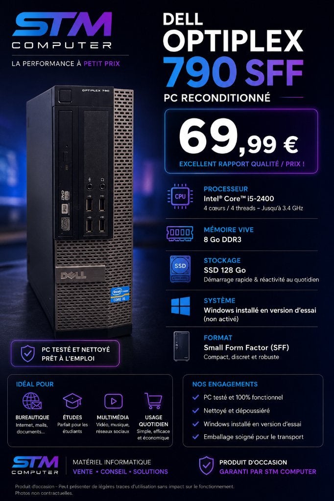 DELL OPTIPLEX 790 SFF – PC RECONDITIONNÉ, Informatique & Logiciels, 8 GB, Reconditionné, Dell, SSD