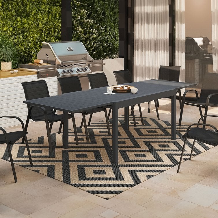 Table extensible (135/270) et 8 chaises empilables, Neuf, Table à dinner, Synthétique, Sets de jardin