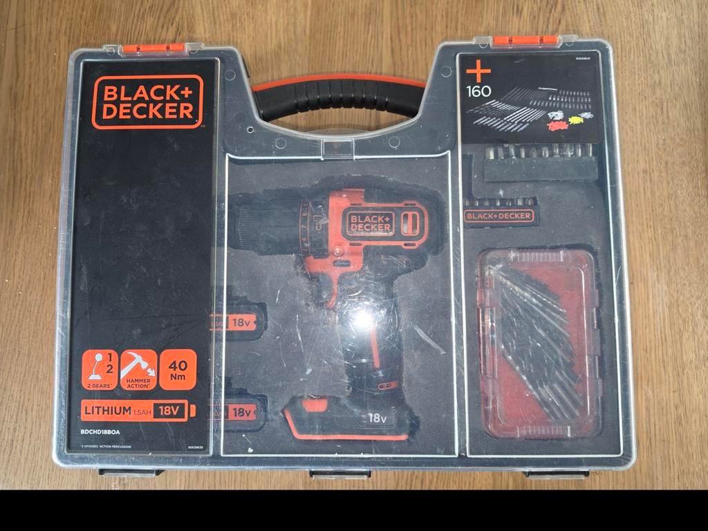 Black+Decker 18V klopboormachine 2 accu's en 160 accessoires, Enlèvement, Comme neuf