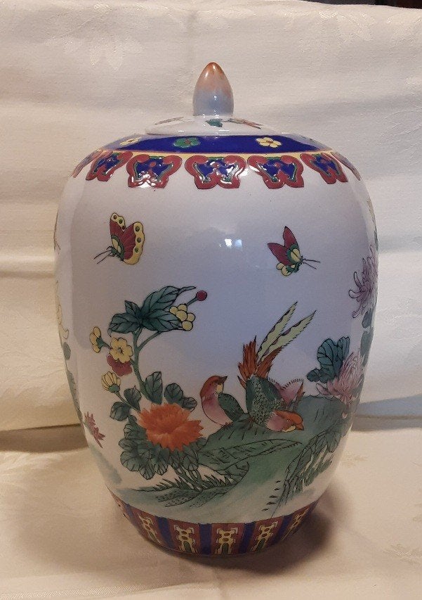 Prachtige Family Rose Gemberpot / Dekselvaas, Ophalen of Verzenden
