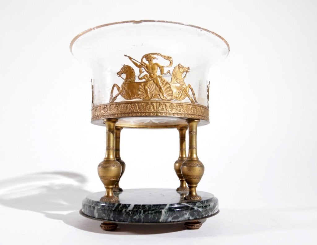 Tazza Empire bronze doré au mercure, marbre et verre, XIXe, Enlèvement, Bronze