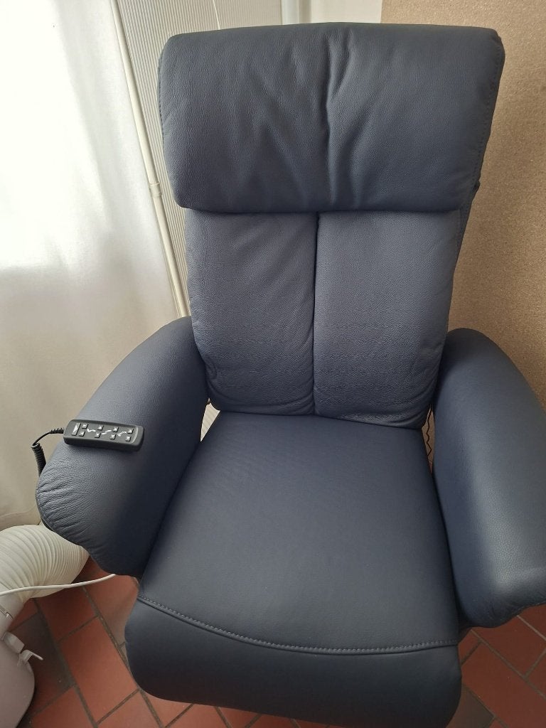 Sta-op zetel/fauteuil donkerblauw leder, Huis en Inrichting, Fauteuils, Ophalen, Nieuw, Leer, 50 tot 75 cm