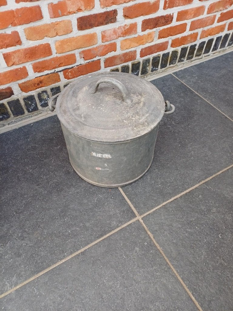Oude zinken voorraadpot met deksel - Brocante!, Enlèvement