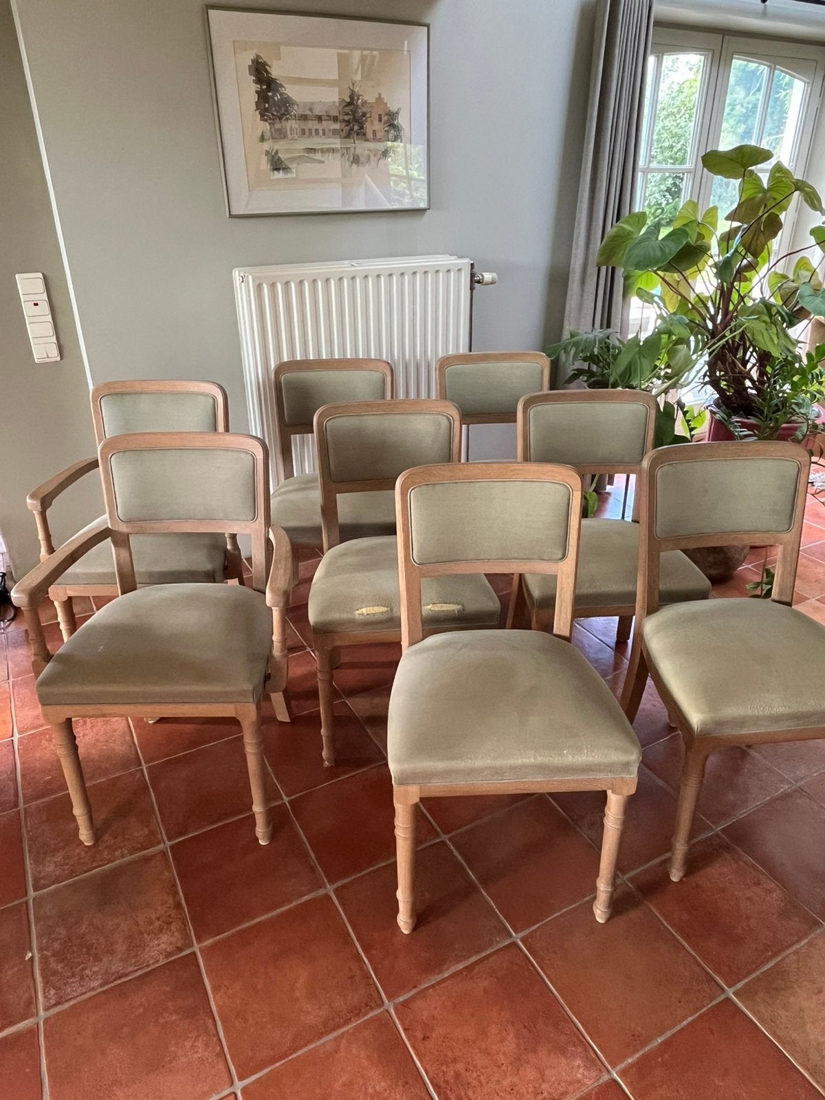8 landelijke eetkamerstoelen te herstofferen, Enlèvement, Comme neuf