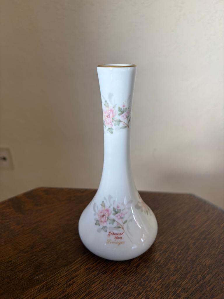Limoges porseleinen vaas – handbeschilderd met bloemenmotief, Ophalen