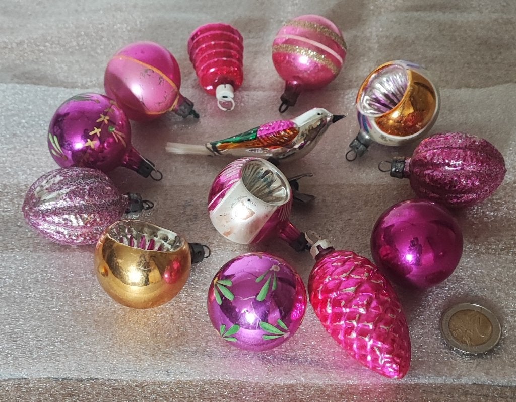 Lot de 13 Boules de Noël vintage tons rose, Enlèvement ou Envoi