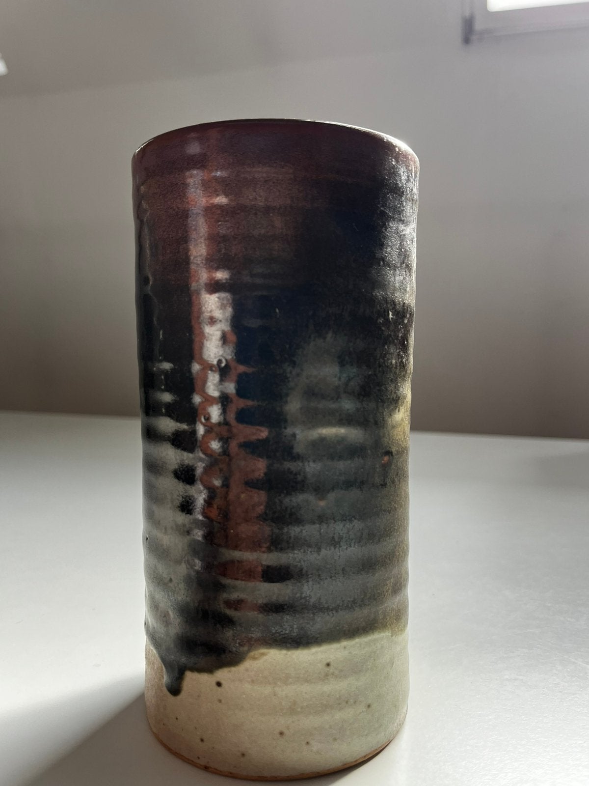Vintage handgedraaide vaas Japan Ikebana tenmoku Raku glaze, Antiek en Kunst, Ophalen of Verzenden