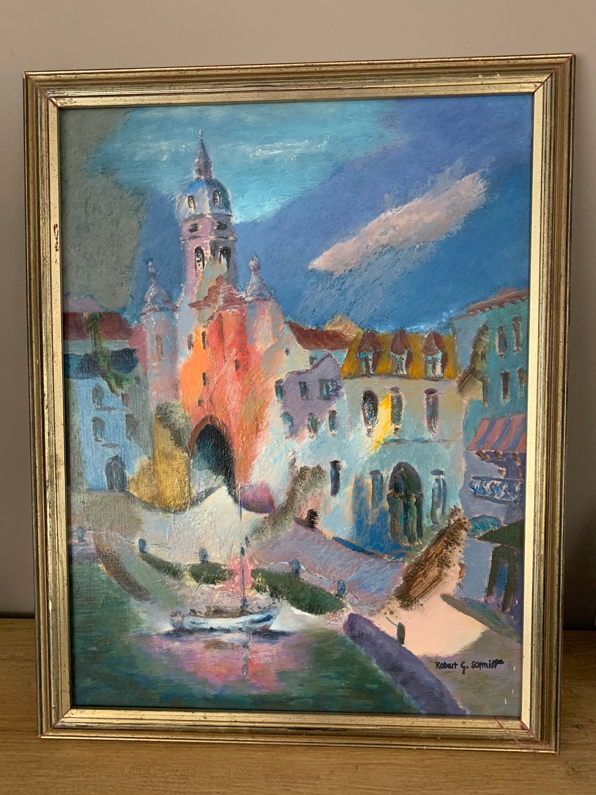 Schilderij Les quais devant la tour, Ophalen, Olieverf, Doek