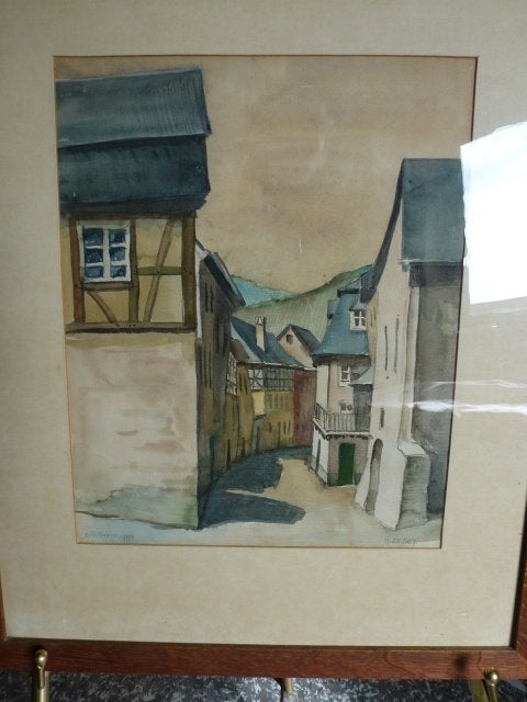 Aquarel van Honoré De Mey., Antiquités & Art, Enlèvement, Aquarelle, Paysage urbain / rural