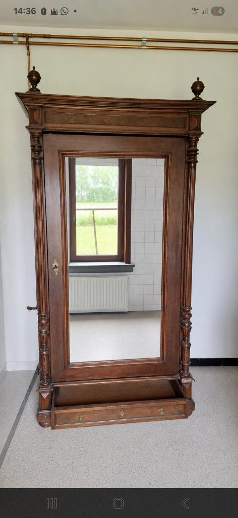 Antieke eiken spiegelkast / bonnetière - massief hout, Antiek en Kunst, Ophalen