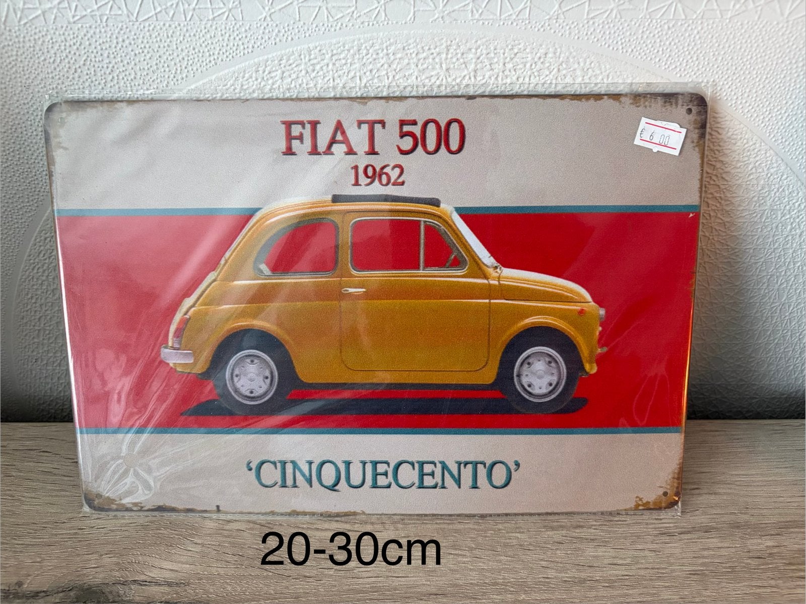 Decoratie plaat ijzer fiat 500  20-30cm, Ophalen of Verzenden, Zo goed als nieuw