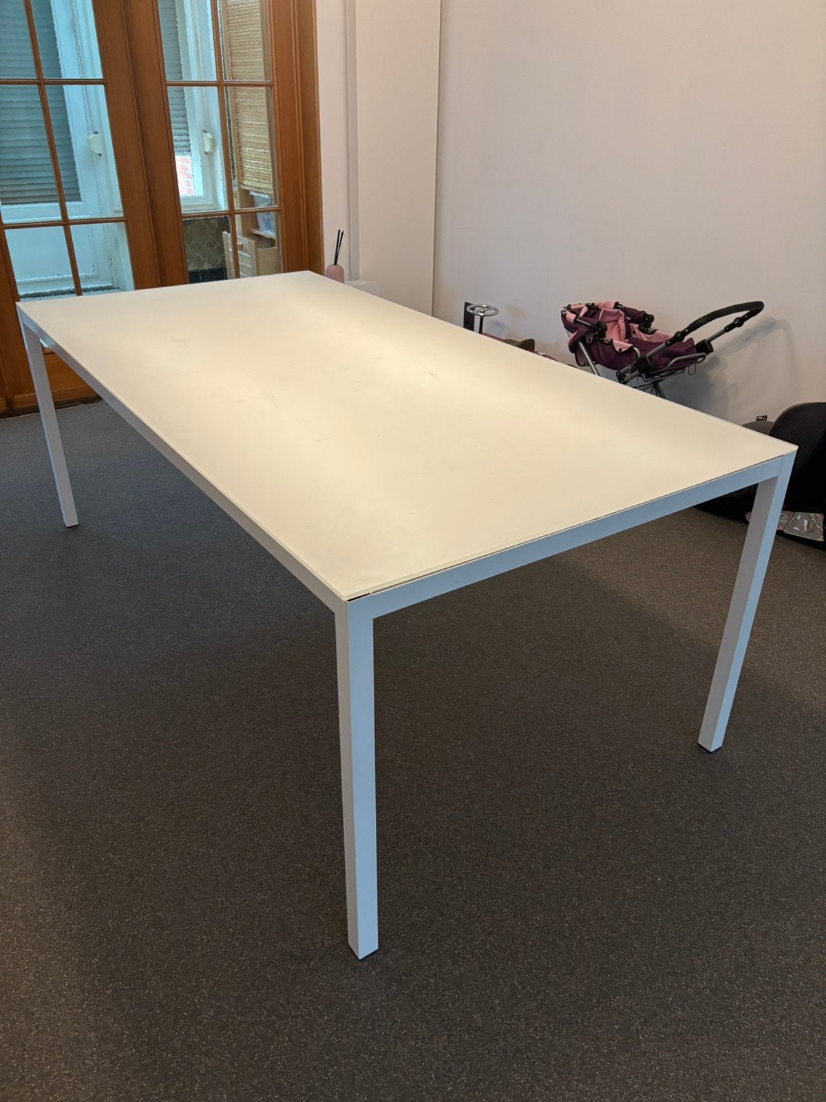 Eettafel - glas en staal - wit, Ophalen, Zo goed als nieuw, Wit, Glas