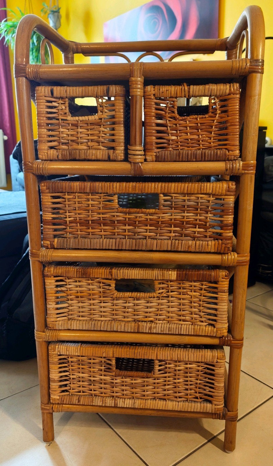Commode en rotin, Maison & Meubles, 5 tiroirs ou plus, Enlèvement, Utilisé, Moins de 100 cm