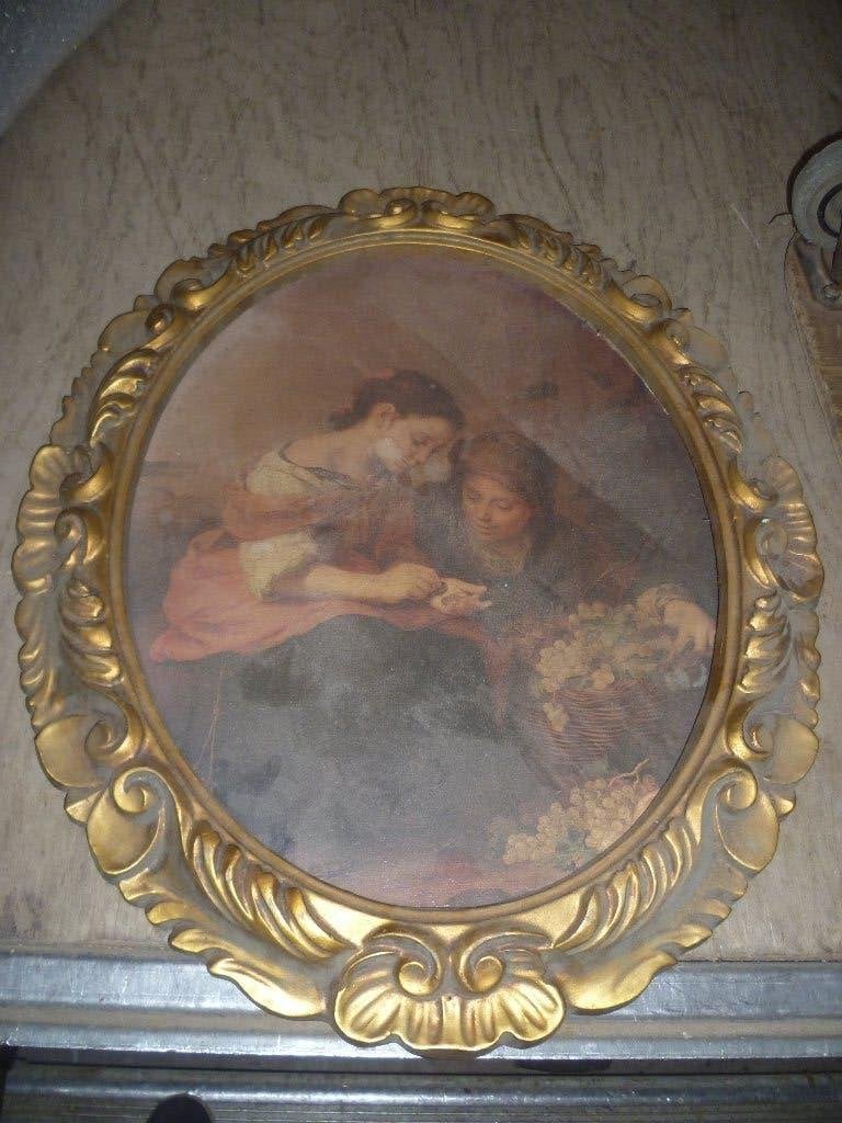 OUDE VERGULDE HOUTEN KADER MET OUDE PRENT, Ophalen
