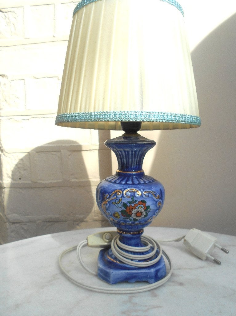 ancienne lampe en ceramique bleue, Céramique, Enlèvement, Avec interrupteur, Utilisé