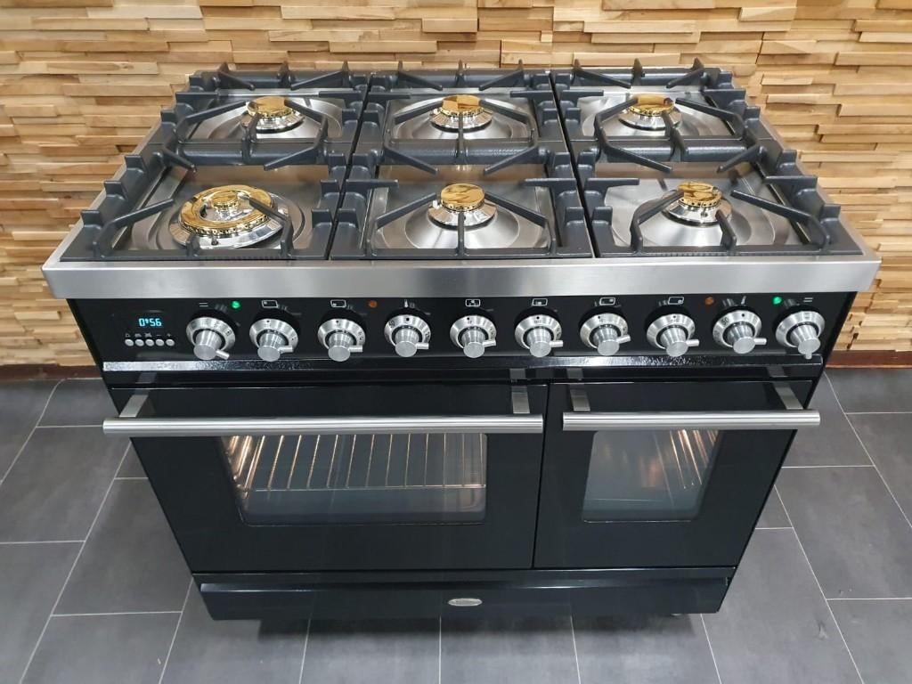 🔥Luxe Boretti Fornuis 90cm hoogglans zwart + rvs 2 ovens, Ophalen, 60 cm of meer, Zo goed als nieuw, Energieklasse A of zuiniger