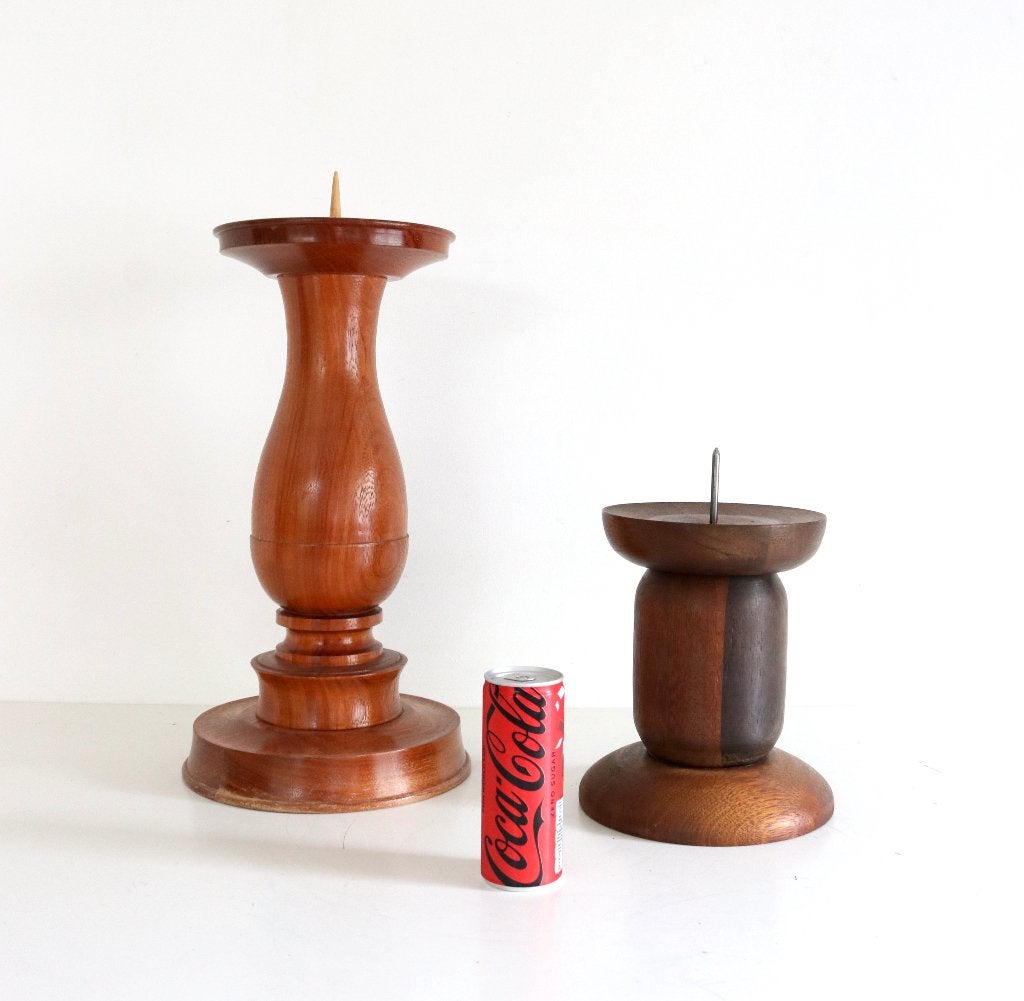 Zeer grote houten kandelaars - Vintage Xl kandelaar, Huis en Inrichting, Woonaccessoires | Kandelaars en Kaarsen, Gebruikt, Bruin