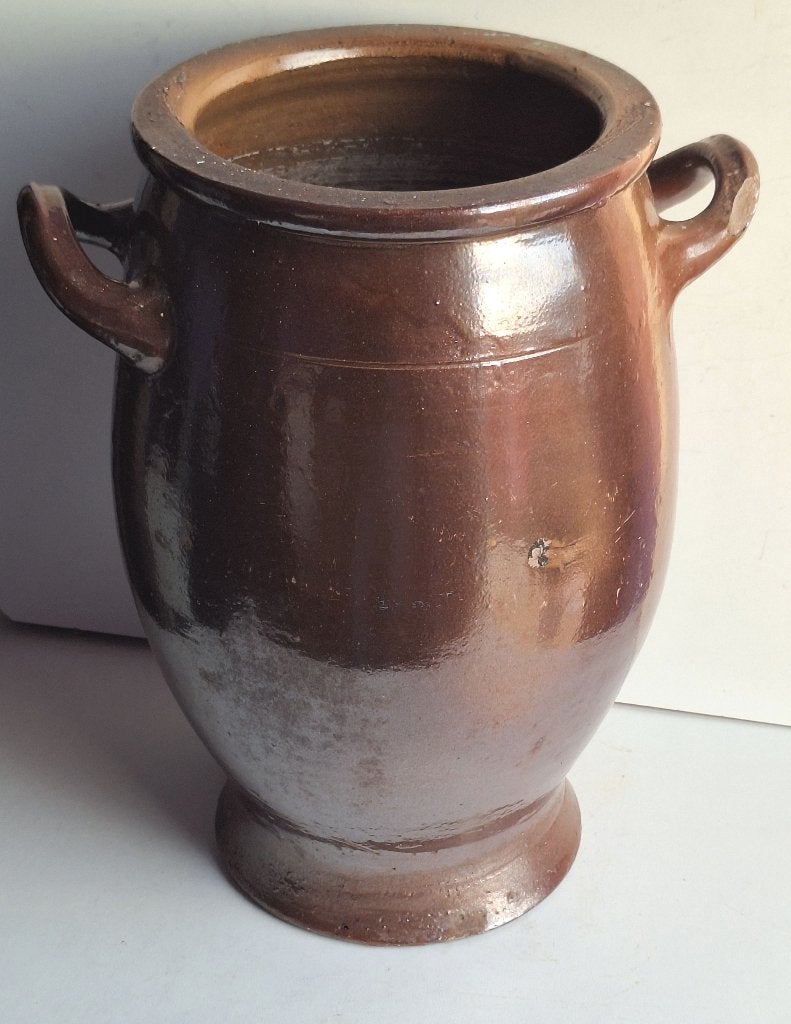 Joli grand ancien pot / saloir en grès glacé, Enlèvement