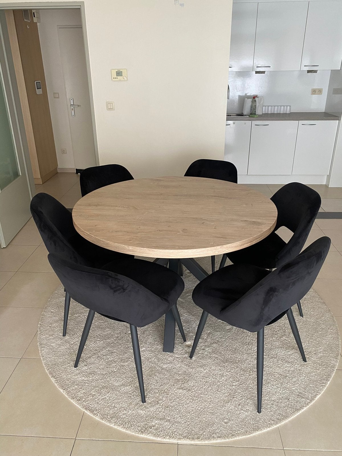 Tafel Jysk met 6 stoelen, Huis en Inrichting, Ophalen, 100 tot 150 cm, Zo goed als nieuw, Vijf personen of meer