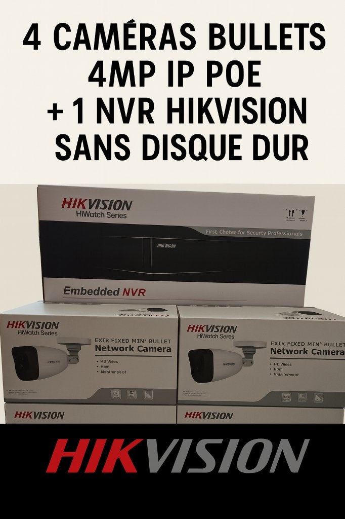 Kit 4 CAMERAS BULLET 4MP IP POE + 1NVR 4K POE IP HIKVISION, Enlèvement ou Envoi, Neuf
