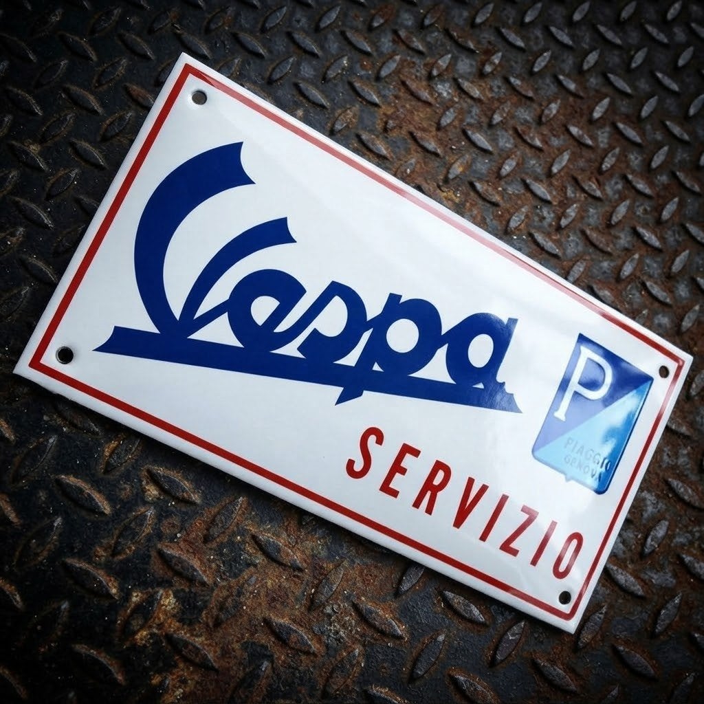 Emaille Schild VESPA Vintage Scooter Reclamebord Italië 80's, Verzamelen, Verzenden, Gebruikt, Reclamebord