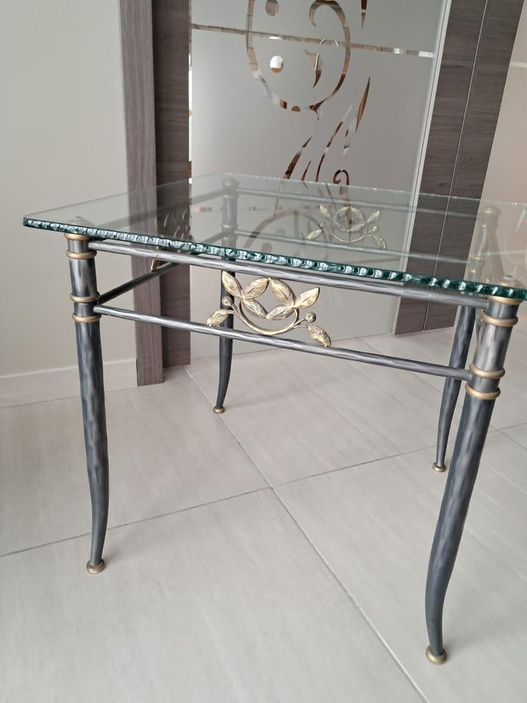 Table d'appoint en verre et fer forgé., Maison & Meubles, Tables | Tables d'appoint, Enlèvement