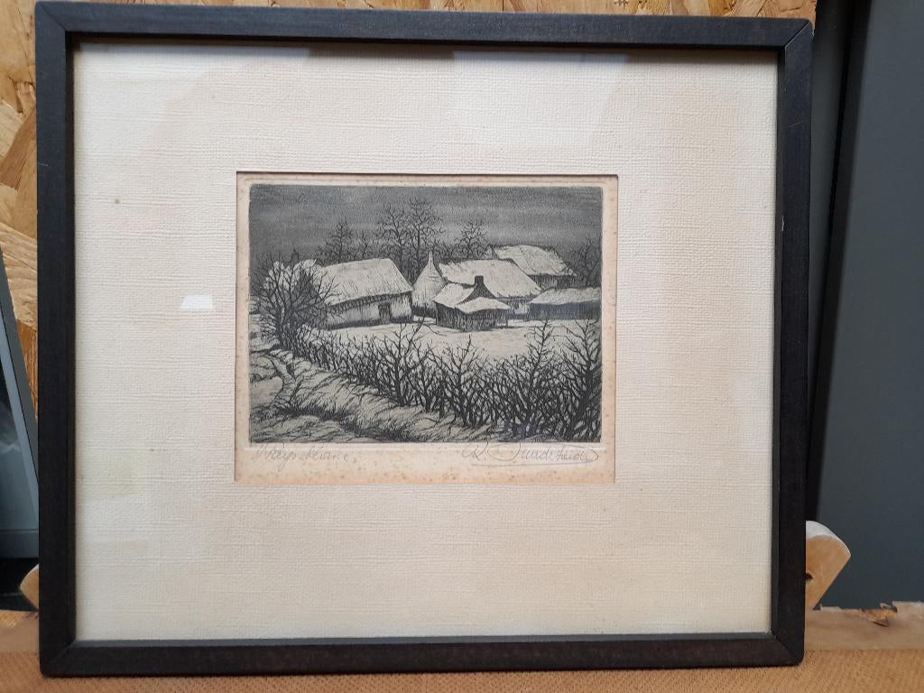 Gravure, Pays Blanche, R Van De Sanande, Enlèvement ou Envoi, Paysage, Eau-forte, Signé