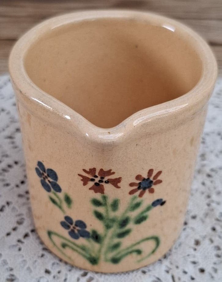 Frans brocante terra cotta kannetje, creme glazuur, bloemen, Ophalen of Verzenden