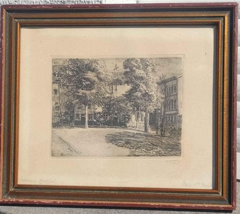 Gravure place saint barbe signe François marechal, Antiquités & Art, Enlèvement ou Envoi, Gravure