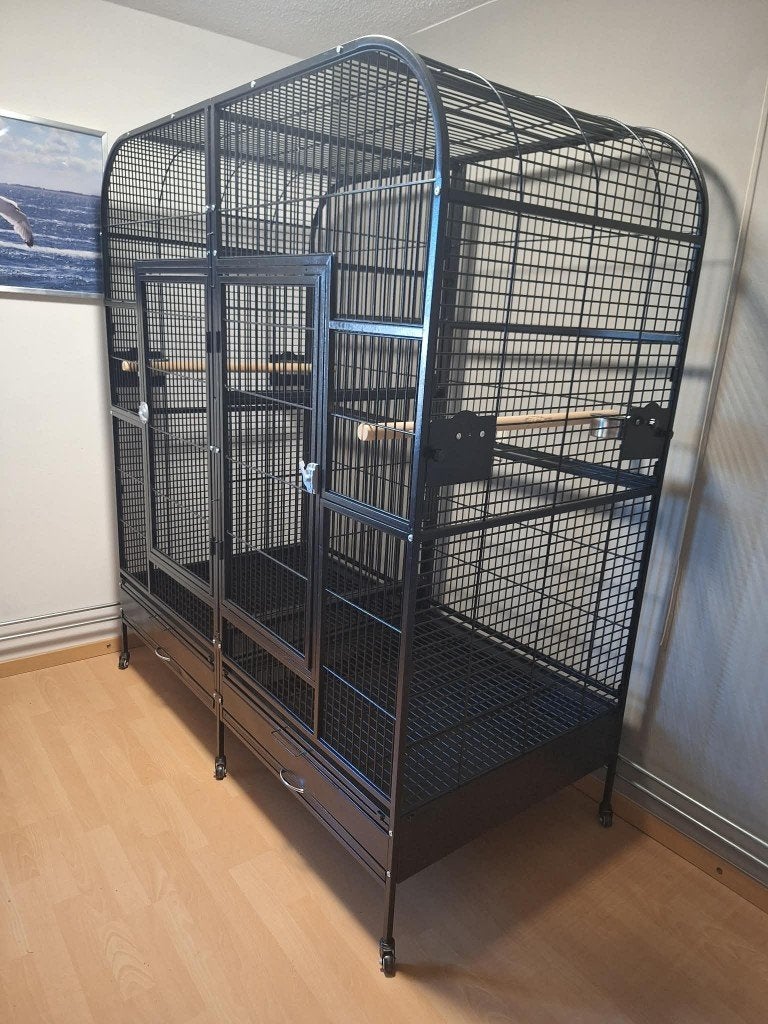 Dubbele kooi voor grote papegaai, Ophalen, Zo goed als nieuw, Metaal, Vogelkooi